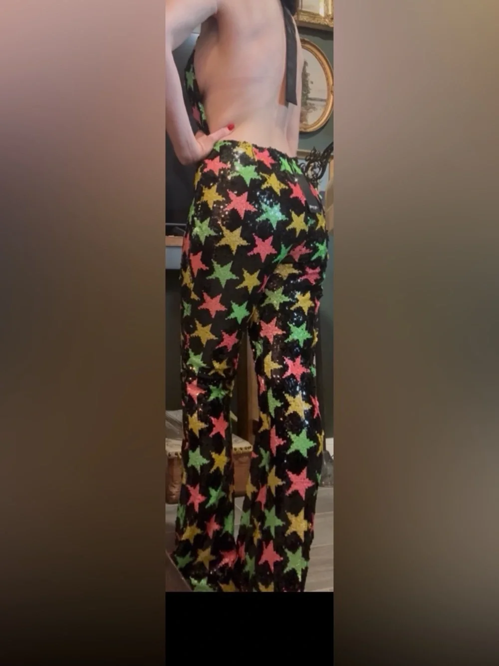 Nasty Gal Black Sequin Star Halter Jumpsuit with Neon Stars - Picture 4 of 7